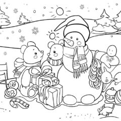 Animals with a snowman