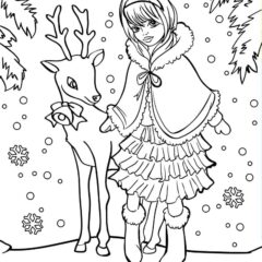 Girl in the forest with a deer