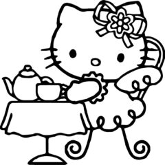 Hello Kitty is drinking tea