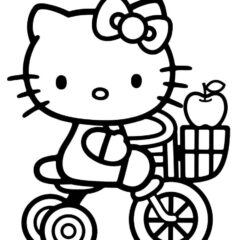 Hello Kitty is on a bike