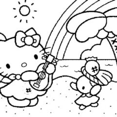 Hello Kitty is playing guitar