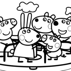 Peppa Pig and her friends on the carousel