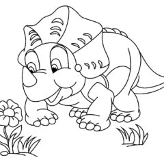 Triceratops sniffing a flower