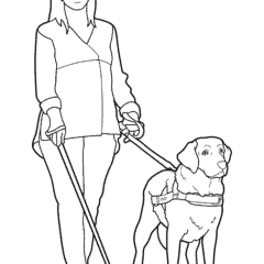A blind woman with her service dog