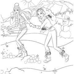 Barbie and her friend are playing snowballs