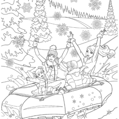 Barbie and her friends are sliding down a hill on a tube