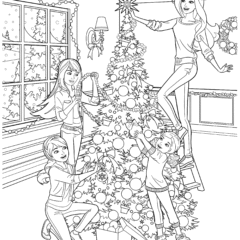 Barbie and her sisters decorate the Christmas tree