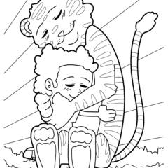 Calvin hugs Hobbs the tiger