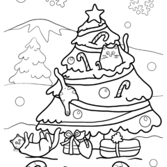 Cats playing with a Christmas tree