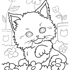 Chibi kitten among flowers