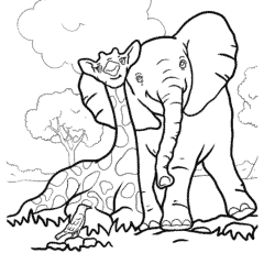 Cute baby elephant and giraffe