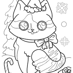 Cute cat in a Santa hat on a snowy day