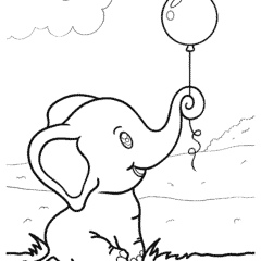 Cute elephant holding a balloon