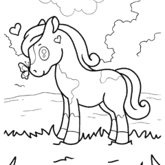 Cute kawaii horse with a butterfly