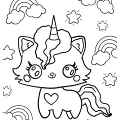 Cute kawaii unicorn cat with rainbows