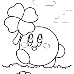 Cute Kirby with a flower in his hands