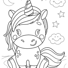 Cute unicorn with moon and stars