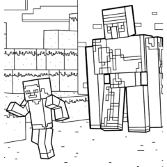 Iron Golem and Steve in Minecraft