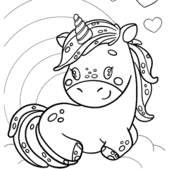 Kawaii unicorn sitting on a rainbow