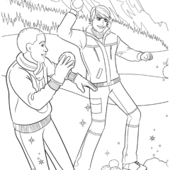 Ken and his friend are playing snowballs