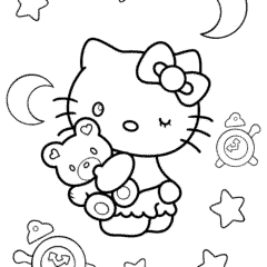 Kitty hugs a teddy bear