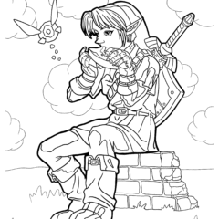 Link sitting down and playing the Ocarina