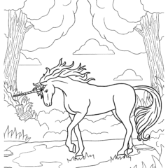 Mythical unicorn in the forest