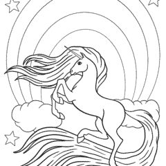 Mythical unicorn with a flowing tail