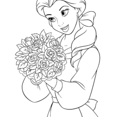 Princess Belle with a bouquet of roses