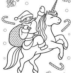 Santa Claus riding a unicorn