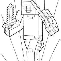 Steve Minecraft with swords in his hands