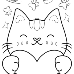 The cat hugs the heart