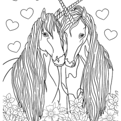 Two unicorns hugging