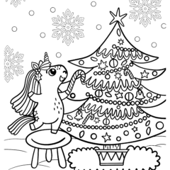 Unicorn decorates the Christmas tree