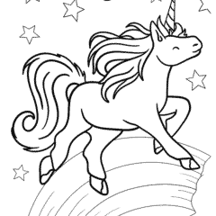 Unicorn jumping over a rainbow