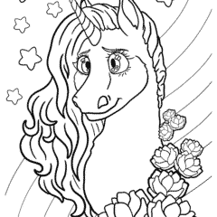 Unicorn with charming eyes and lotus flowers
